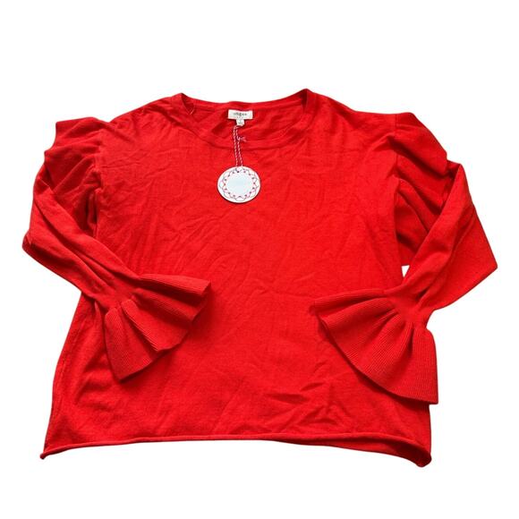 NWT - UMGEE Tangerine Ruffle Sleeve sweater, Red/Orange, festive & fun!! medium - Picture 1 of 11